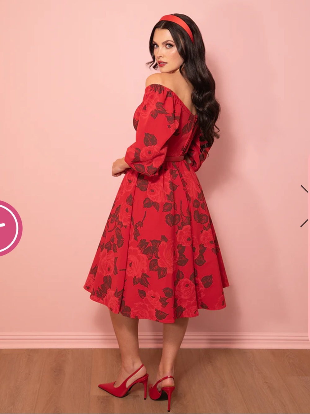 Vixen by Micheline Pitt Vintage Red Rose Print Vacation Dress - Picture 5 of 7